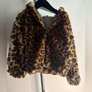 Splendid Kids Faux Fur Leopard Hooded Jacket | Size 5/6 | Soft Zip-Up Coat